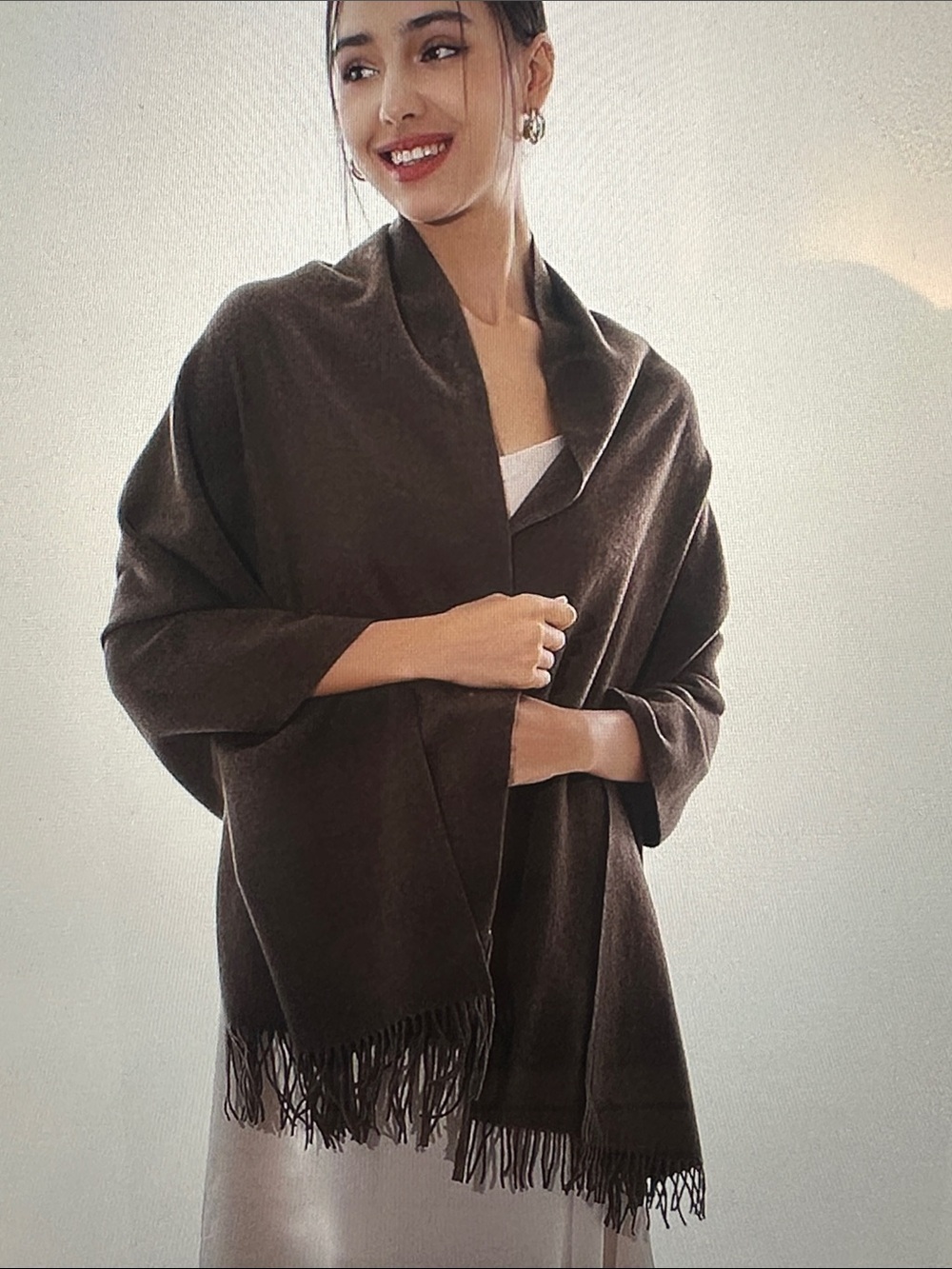 Cozy Fringe Wrap Shawl in Rich Chocolate Brown